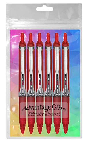 Precise V5 RT Retractable Rolling Ball Pens, Extra Fine Point (.5mm), Red Ink, 6-pk; Premium Comfort Grip, Bundle with Plastic Reusable Pouch - color: Red, size: 1 Count (Pack of 6)