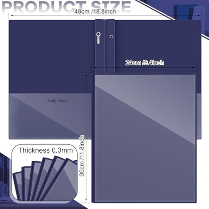 Henoyso 24 Pcs Plastic Folders with Clear Front Pocket and 3 Prong Take Home Plastic 2 Pocket Folder Back to School for Students Parent Teacher Communication for School Office (Navy Blue) - color: Navy Blue