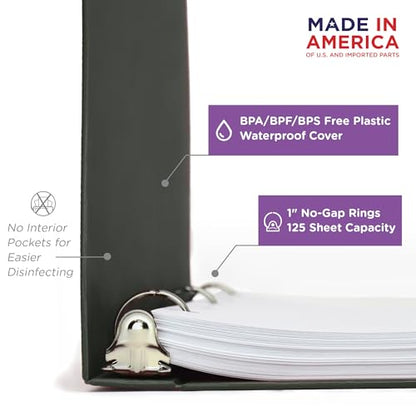 Carstens 1-Inch Heavy Duty 3-Ring Binder - Side Opening, Forest Green, Durable Plastic, No-Gap Rings, Waterproof Cover, No Pockets, Holds 125 Letter Sheets, BPA-Free, Made in USA (8709-3R), Case of 18 - color: Hunter Green, size: Case of 18