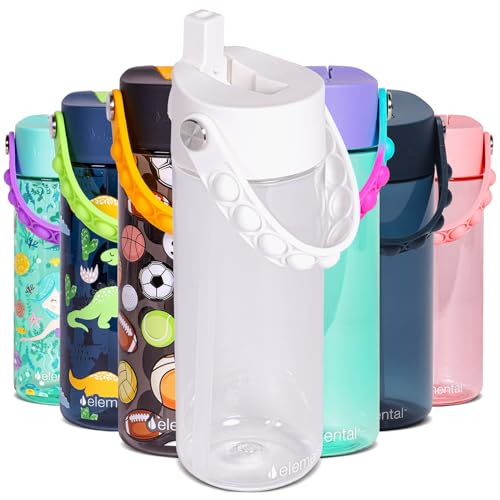 Elemental Water Bottles for Kids - Splash Kids Water Bottle for School with Pop-it Handle - BPA Free Tritan Plastic Water Bottle with Straw Leak Proof when Spout is Closed - Clear - 18oz - color: White