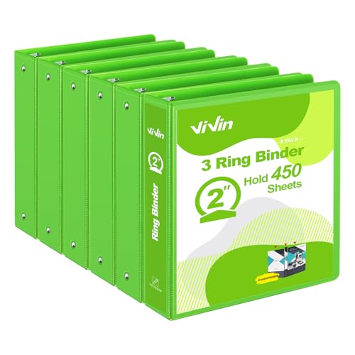 ViVin 2 Inch Round Ring View Binder for Durability, Standard 3 Ring Binder for 450 Sheets of US Letter Size Paper, PVC-Free, 6-Pack (Ivy Green) - color: Ivy Green, size: 2 Inch, style: 6 pack