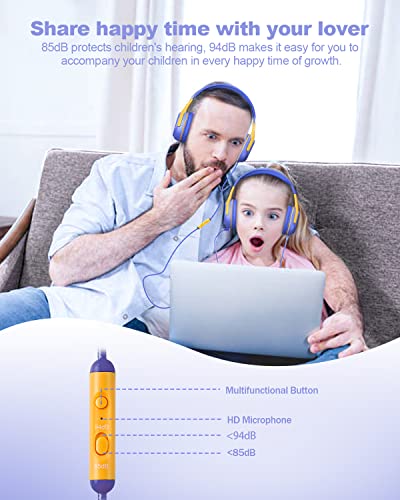 Kids Headphones Wired with Microphone for ipad Computer Laptop for Boys Girls Volume Limit Foldable Over Ear Headset for School 3.5mm Jack - color: Purple