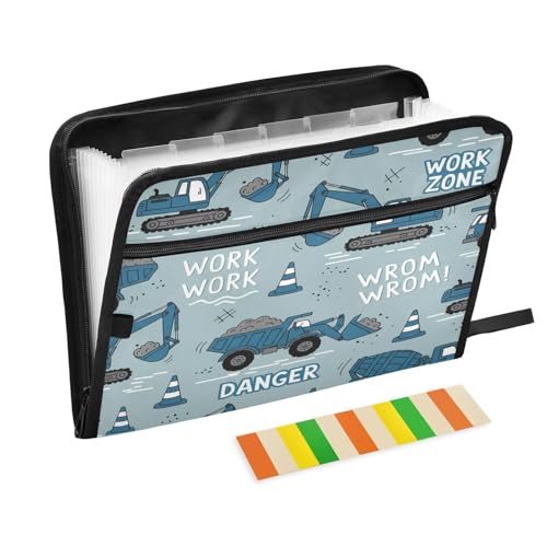 Construction Machines Truck 13 Pocket File Organizer Expanding File Folder with Front Pouch Portable Business File Storage Document Organizer Folder with Zipper - color: Truck