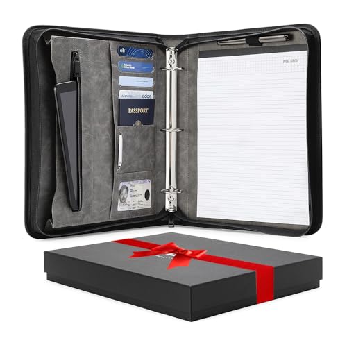 Forevermore Portfolios Portfolio Organizer - 1.5" 3 Ring Binder with Notepad - Zippered Storage Pouch for Papers, Travel Documents, Presentation Folder with Pockets for Card, Passport, Tickets - Gray - color: Gray, size: 1.5-inch Permanent Ring Binder, st