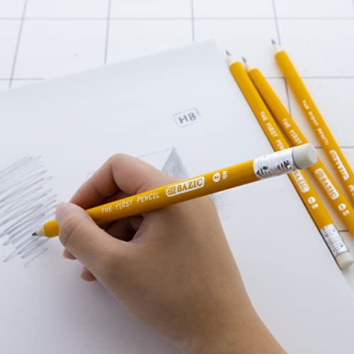 BAZIC Pencil Wood Pre-Sharpened #2 HB Jumbo Pencils, Latex Free Eraser, Premium Wood Pre Sharpened Yellow Pencils for School Office (4/Pack), 1-Pack | eraser top, beginners, preschool, early grades learning to write - size: 1 Count (Pack of 1)