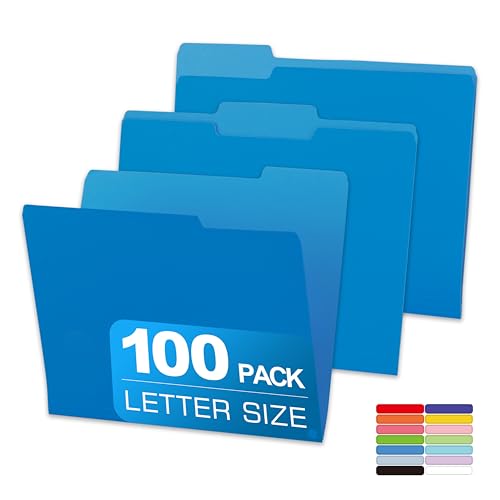 Colored File Folders,100 Packs Blue File Folders,Two Tone Color File Folder 8.5 x 11 Inch,1/3 Cut Tabs Letter Size,Manila File Folders for Office,School and Home,Organization - color: Blue, style: 100 Packs