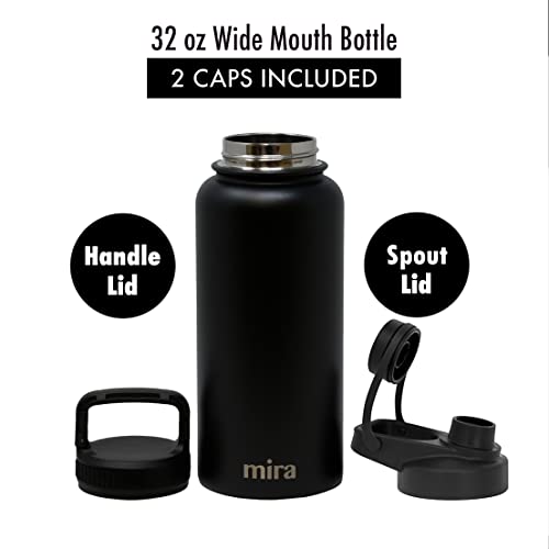 MIRA 32 oz Insulated Sports Bottle - Stainless Steel Temperature Control Thermo - Easy-Drink Spout (24Hr Cold/12Hr Hot) - Black - color: Black - 2 Lids