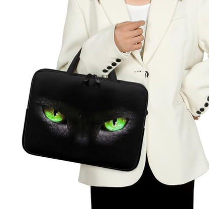 10 Inch Laptop Sleeve, Black Cat Green Eyes Laptop Cover Computer Bag Tablet Carrying Case with Handle, Funny Printed Notebook Case Handbag Briefcase Shoulder Bag for Office/School - color: Black Cat Green Eyes, size: 10 Inch