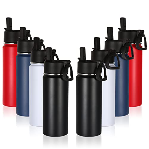 Volhoply 18oz Insulated Water Bottle Bulk 8 Pack,Kids Stainless Steel Water Bottles with Straw Lid,Double Wall Vacuum Reusable Metal Bottle,Wide Mouth Sports Flask Keep Hot and Cold(Mix,8 Set) - color: Mix