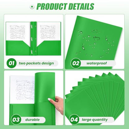 Lincia 100 Pcs Plastic Folders with Pockets and Prong Folders with Prongs 2 Pockets for Office, School for Students, Teachers, Office Workers (Fruit Green) - color: Fruit Green