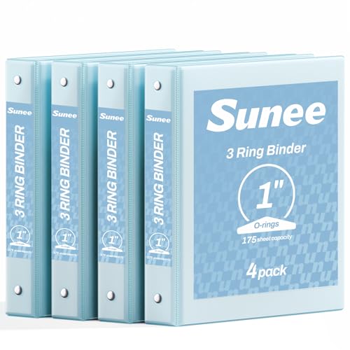 SUNEE 3 Ring Binder 1 Inch 4 Pack, Clear View 1" Binders Three Ring PVC-Free (Fit 8.5x11 Inches) for School or Office Supplies, Blue - color: Blue, size: 1 Inch, style: 4 Pack