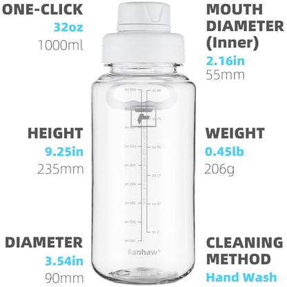 Fanhaw 32 oz Clear BPA-Free Tritan Water Bottle with Fast-Flow Spout Lid, BPA-Free & Leak-Proof Wide-Mouth Reusable Bottle for Gym, School & Office, Back to School Essentials (Clear&White) - color: Clear&White, style: 32 Ounces