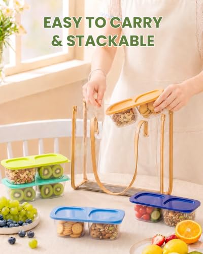 Snack Pack Containers for Kids, 5 Pack Reusable Snack Containers with Lids, 2 Compartment Small Bento Snack Box, BPA-Free Wheat Straw Lunchbox Accessories for School, Travel, Meal Prep - color: 5 Pack Gemstone Bright