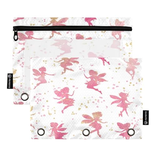 2 Pack Pencil Pouches for 3 Ring Binder Cute Fairy Silhouettes Zipper Pencil Case Bags with Clear Window for Classroom School Office Supplies - color: Cute Fairy