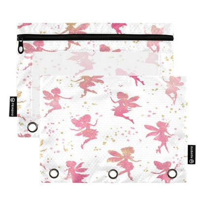 2 Pack Pencil Pouches for 3 Ring Binder Cute Fairy Silhouettes Zipper Pencil Case Bags with Clear Window for Classroom School Office Supplies - color: Cute Fairy