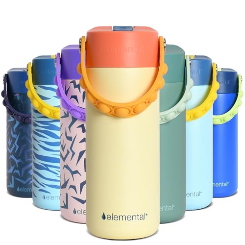 Elemental Insulated Kids Water Bottle, Stainless Steel Water Bottle with Straw Lid & Pop-It Handle, Leak-Proof Water Bottles for School, Boys or Girls, Travelling and Sports, 18oz - Peach Sand - color: Peach Sand