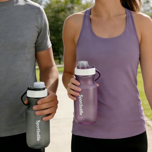 2 PCS Set Small Plastic Water Bottles, Sports Water Bottles with Leak-Proof Lid, Lightweight Reusable Water Bottles for Running,Gym, School, Travel, BPA Free,Leak Proof (Purple(13oz+20oz) - color: Purple(13oz+20oz）