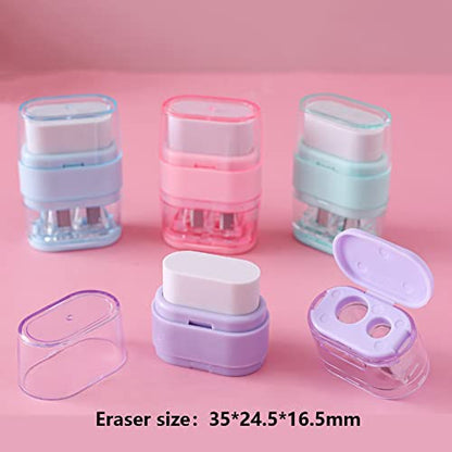 1PCS Manual Pencil Sharpener with Eraser, 2 Sharpening Holes Sharpener with Eraser for School, Office and Home Supplies (Green) - color: Green