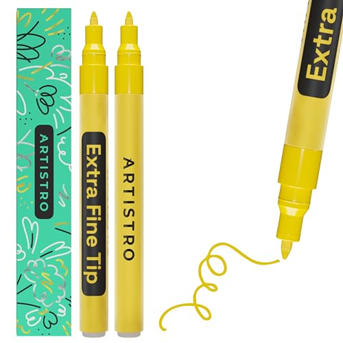 ARTISTRO 2 Yellow Acrylic Paint Markers - 0.7mm Extra Fine-Tip Paint Pens - Perfect for Crafting, Art Projects, & More - color: Yellow, style: Extra Fine