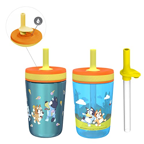 Zak Designs Bluey Kelso Tumbler Set, Leak-Proof Screw-On Lid with Straw, Bundle for Kids Includes Plastic and Stainless Steel Cups with Bonus Sipper, 3pc Set - color: Bluey, size: 3 Piece Set (Pack of 1)