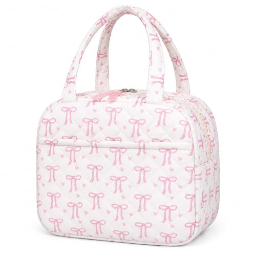 WOBAGMEN Quilted Lunch Box for Women,Coquette Aesthetic Lunch Box for Teen Girls,Cute Floral Lunch Bags for Work, School,Office,Picnic,Travel (pink bow heart) - color: pink bow heart