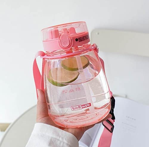 Pink Cute Water Bottles, Upgrade 45oz Water Bottles, Photo Artifact with Shoulder Strap, Suitable for Travel - color: Pink