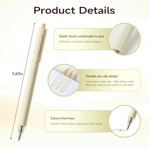 Beige Cream Gel Pens 12PCS Value Pack, Cute Aesthetic Neutral Black Ink Retractable Pens, 0.5mm Fine Point Quick Dry Smooth Writing for College School Supplies, Note Taking & Office Essentials - color: 12 Beige Black Ink