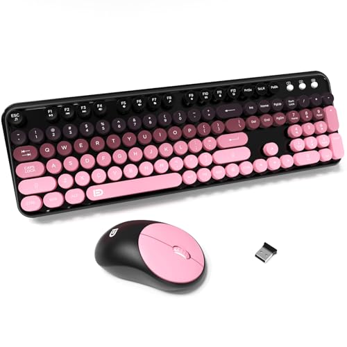 Wireless Keyboard and Mouse Combo, Cute Colorful Keyboard and Mouse, Full-Size Retro Typewriter Keyboard with 2.4GHz Plug & Play, for Windows 11/10/7, Laptop, PC -BlackBerry - color: 105 Keys Blackberry