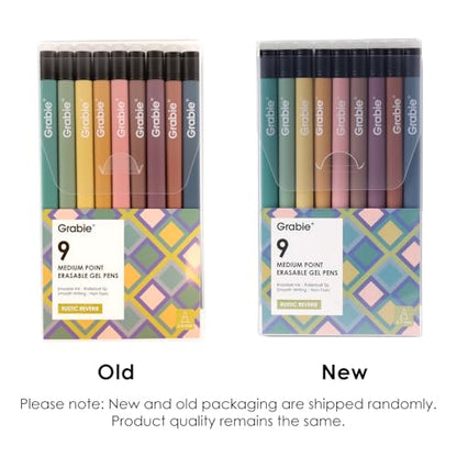 Grabie Erasable Gel Pens, 9 Color 0.7 mm Pens, Rustic Reverie | Thermo-Sensitive Gel Ink, Clean Erasing, Smooth Writing, Retractable Design, Drawing, Journaling, Planner, School And Office - color: 9 Colors Pens: Rustic Reverie