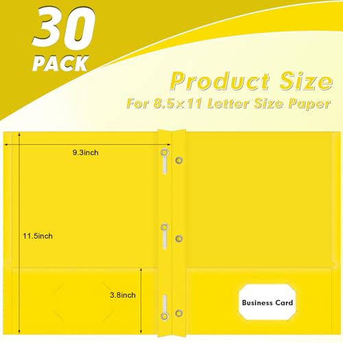 Two Pocket Folders, PANDRI 30 Pack Two Pocket Folders with Prongs, 3 Prong Folders Designed for Office and Classroom, Letter Size Yellow - color: Yellow