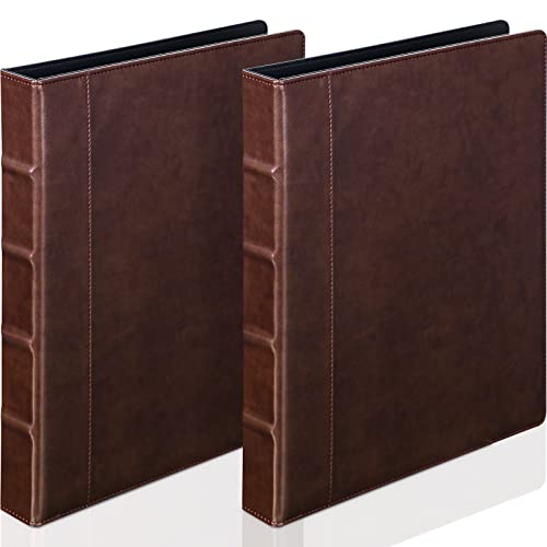 Marspark 2 Pcs 3 Ring Leather Binder Notebook Vintage Professional Binder Hardback Letter Size 8.5 x 11 Documents Round Rings Holds 200 Sheets with 2 Inner Pockets(1 Inch,Brown) - color: Brown, size: 1 Inch