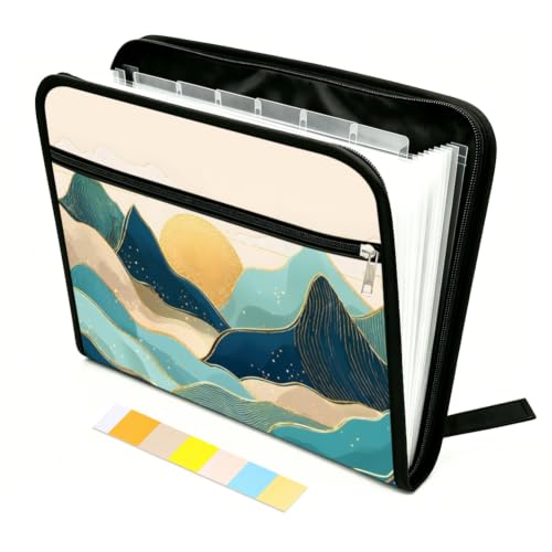 WEBEEDY Boho Mountains Expanding File Folder Bohemia Sunset 13 Pockets Accordion File Organizer with Labels and Zipper Portable Accordion Folder Document Organiser for A4 Paper Photo Receipt Paperwork - color: Boho Mountains