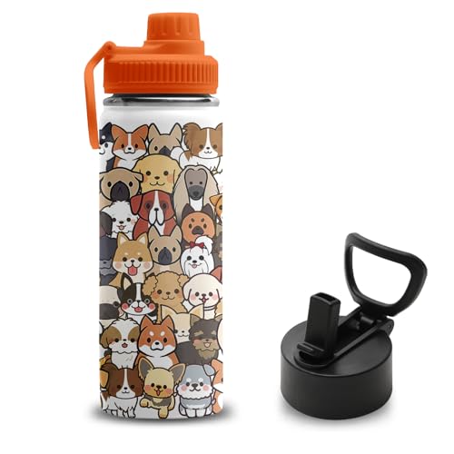 Dogs Gifts for Dog Lovers, 18 oz Stainless Steel Water Bottles with 2 Lids, Insulated Water Bottle with Straw, Dogs Cups for Travel Sports Outdoor, Birthday Christmas Gifts for Boys Girls - color: Dogs