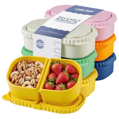 6 Pack Reusable Silicone Snack Containers with Lids, 2 Compartment Bento Snack Boxes, Leakproof Portion Control Food Containers for Fruits, Nuts, School, Office & Travel, Dishwasher Safe - color: 2-Compartment (6-Pack)