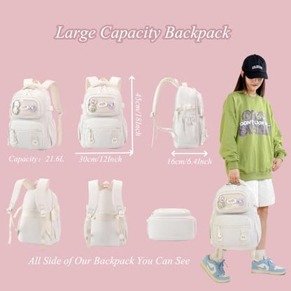 Mfikaryi Rolling Backpacks for Girls Plain School Backpack Cute Girls Backpack with Wheels - color: 5a# White-6 Wheels
