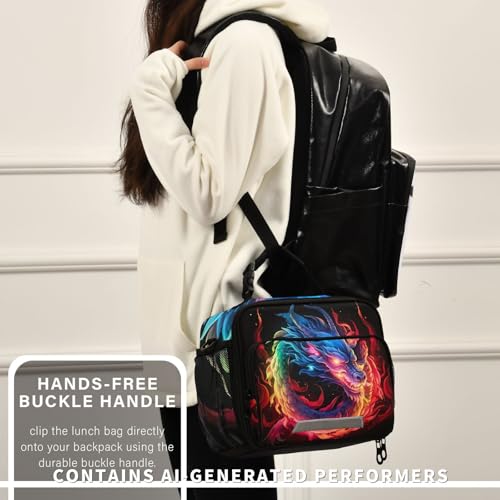 Blue Flame Dragon Kids Lunch Box Insulated Lunch Bags Cooler Tote Bag with Removable Shoulder Strap for Boy Girl Student 20847438 - color: Rainbow Flame Dragon