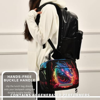 Blue Flame Dragon Kids Lunch Box Insulated Lunch Bags Cooler Tote Bag with Removable Shoulder Strap for Boy Girl Student 20847438 - color: Rainbow Flame Dragon