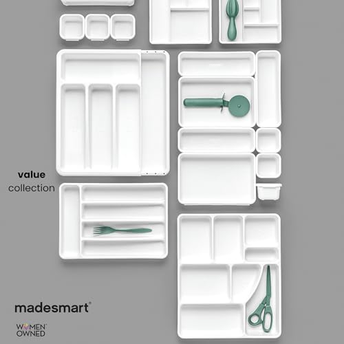 madesmart 13-Compartment Junk Drawer Organizer with Sliding Top Tray, Multi-Purpose Storage for Kitchen, Office & Bathroom Drawers, White