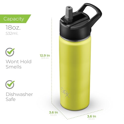SipX™ 18 oz Insulated Water Bottle with 3 Lids – Leakproof Stainless Steel, Triple Insulated – Cold 24 Hours/Hot 12 Hours – Durable Bottle for School, Gym, Travel – Yellow - color: Yellow, size: 18 Ounces