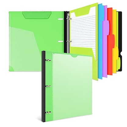 INFUN All-in-one Telescoping Binder Notebook ，Refillable 3 Ring Notebook Binder with 1 plastic movable pocket folder,5 plastic subject dividers and graph paper and college ruled paper - Green - color: Green, size: 1 PCS