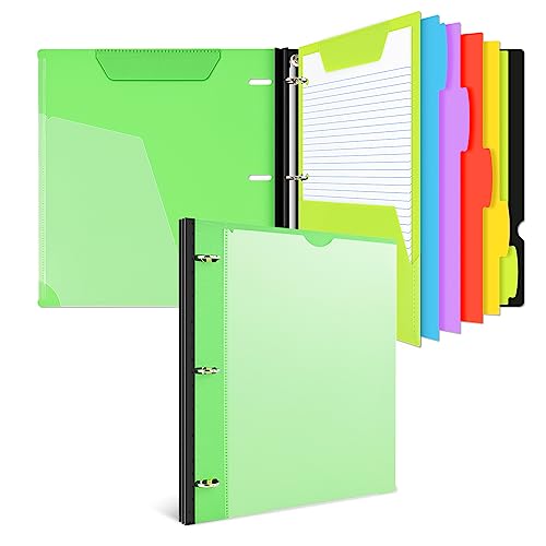 INFUN All-in-one Telescoping Binder Notebook ，Refillable 3 Ring Notebook Binder with 1 plastic movable pocket folder,5 plastic subject dividers and graph paper and college ruled paper - Green - color: Green, size: 1 PCS