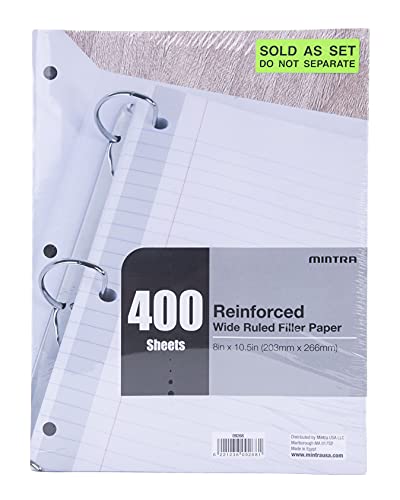 Mintra Reinforced Filler Paper (400 Sheets (4pk of 100), Wide Ruled) - color: Wide Ruled
