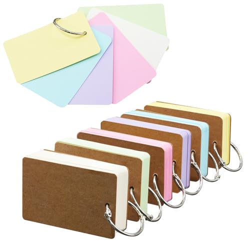 6 Pack Colored Flash Cards with 300 Sheets Study Cards, 2.1 * 3.5 Blank Notecards with Binder Ring, for DIY Greeting Cards, Kindness cards, Study Cards, and Index Cards - size: 2.1 x 3.5 inch