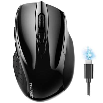 TECKNET Wireless Mouse, BT 5.0/2.4G, Rechargeable 6-DPI Silent, Black | Bluetooth 5.0/3.0 & USB A, 2-Device Easy Switch, Wide OS Compatible, 6 Buttons, 6-DPI up to 4800, Ergonomic for S to M Hands - color: Black