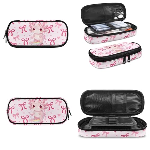 Kids Backpack Set,Axolotl Print Multiple Compartment Kids Bookbag Set with Insulated Lunch Bag & Pencil Case for Elementary Girls - color: Pink Bows-axolotl Print