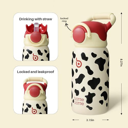 BOTTLE BOTTLE Kids Insulated Water Bottle with Straw Lid and Handle 16 oz Stainless Steel Vacuum Tumbler Water Bottles for School Outdoor Travel Gifts for Boys and Girls Cow - color: cow