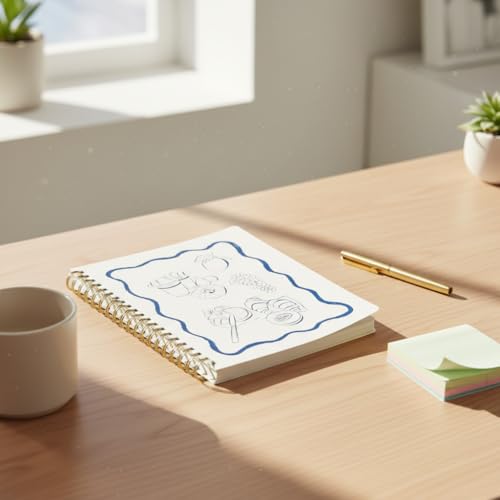 Pearhead Euro Breakfast Hardcover Spiral Notebook, 8x10.5 College-Ruled Lined Journal with Perforated Pages, 200 Pages for Planning, Work & School - color: Blue & White European Vacation Spiral Notebook
