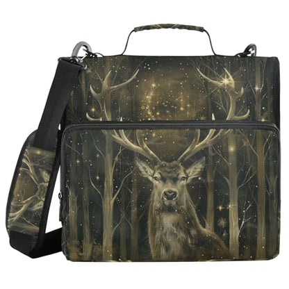 ALAZA Deer Stars Zipper Binder 1.5 inch 3 Ring Binder Organizer with Shoulder Strap and Handle for Home Office Work