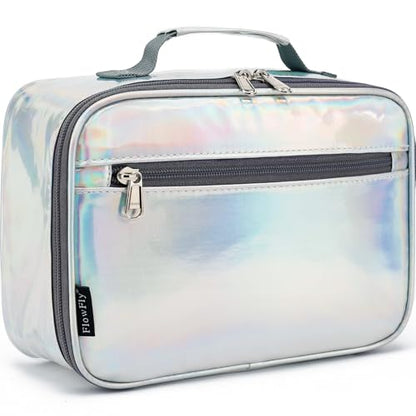 FlowFly Kids Lunch box Insulated Soft Bag Mini Cooler Back to School Thermal Meal Tote Kit for Girls, Boys, Silvery - color: Holographic