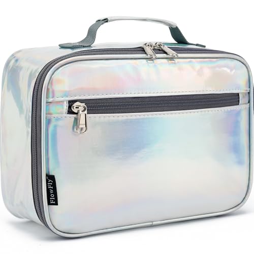 FlowFly Kids Lunch box Insulated Soft Bag Mini Cooler Back to School Thermal Meal Tote Kit for Girls, Boys, Silvery - color: Holographic